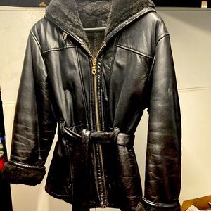 Wilsons leather women’s black coat with fur